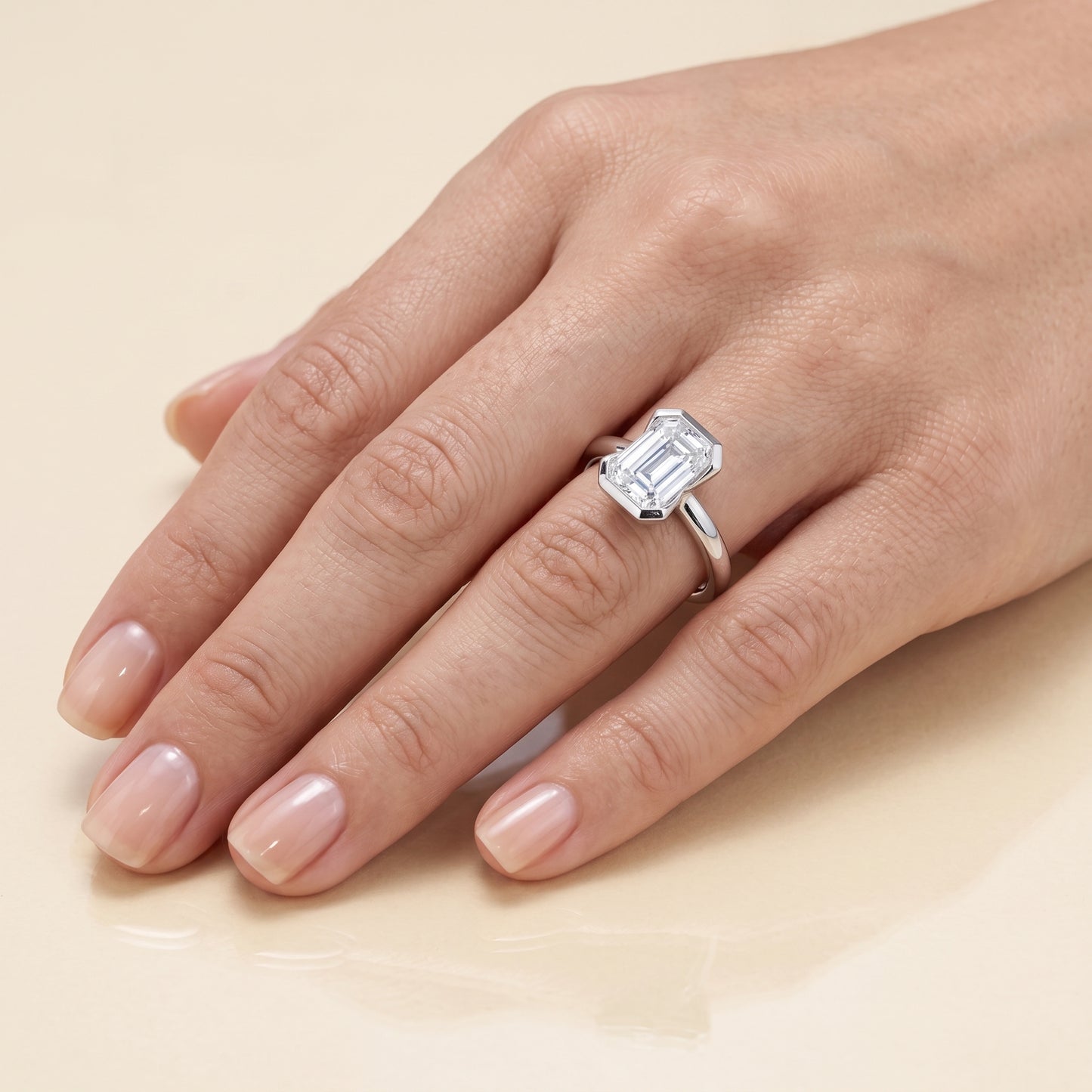Lab-Grown Emerald-Cut Bezel-Set Diamond Ring – 1.22 CTW in 14K White