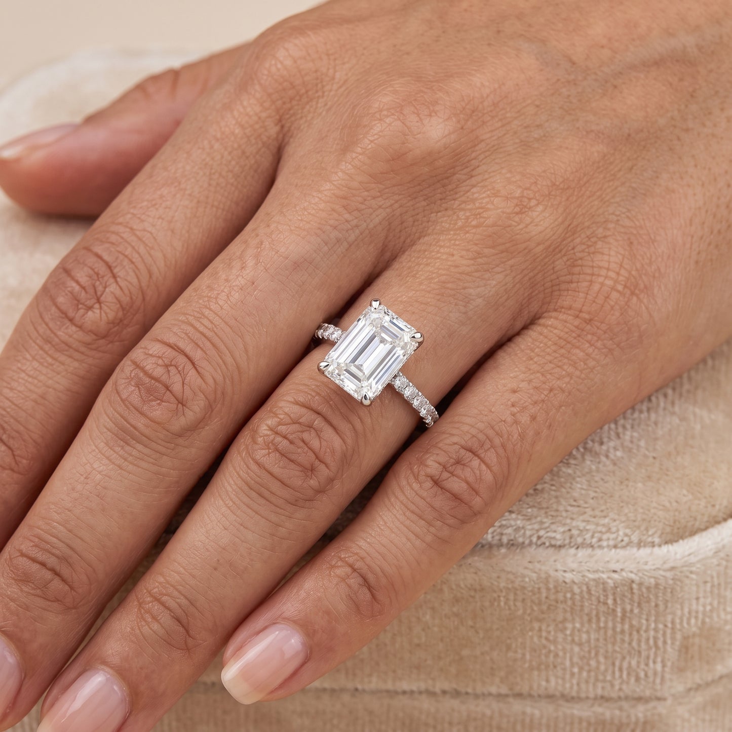 Lab-Grown Emerald-Cut Diamond Hidden Halo Ring – 5.01 CTW