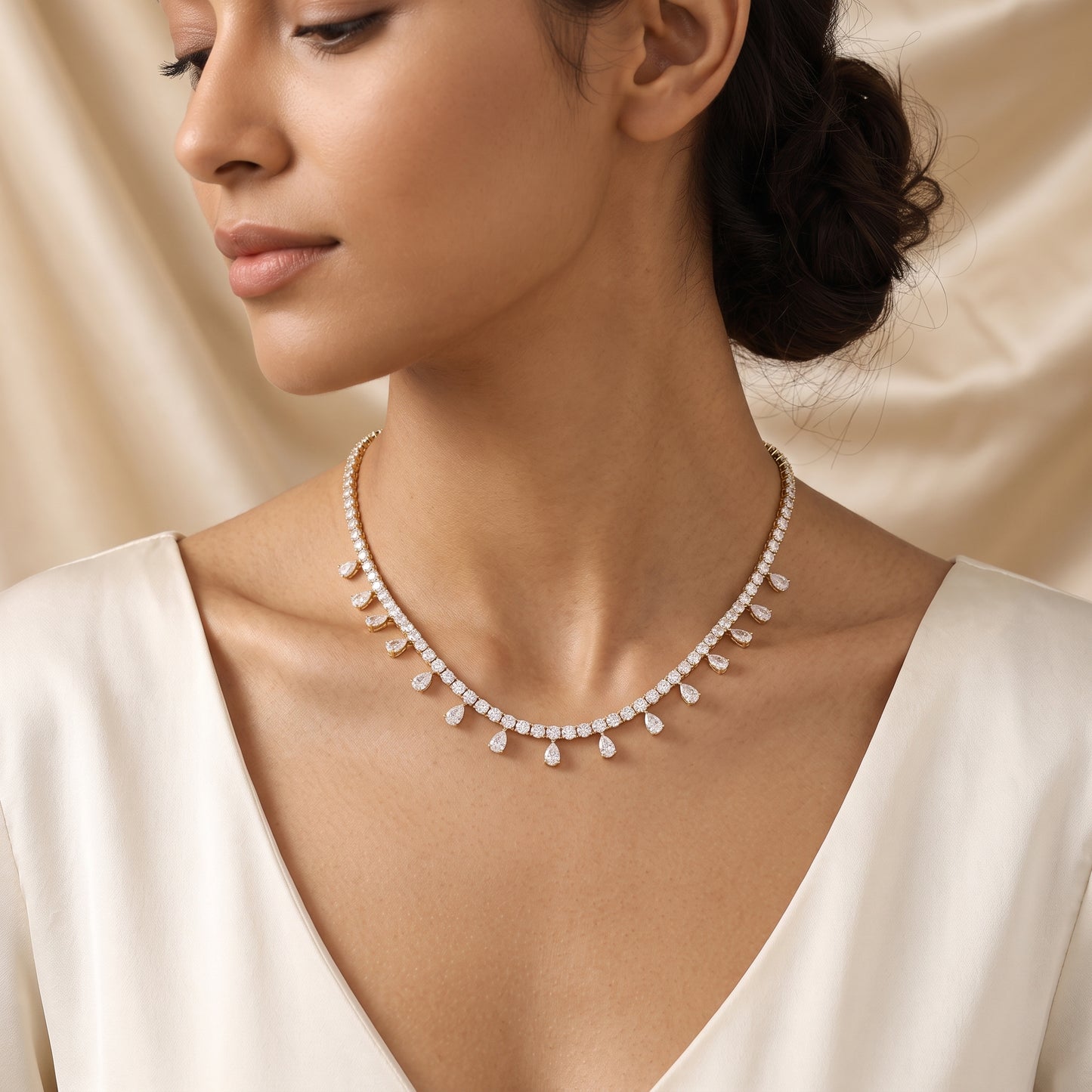 Natural Diamond Pear Drop Necklace – 18K Yellow Gold