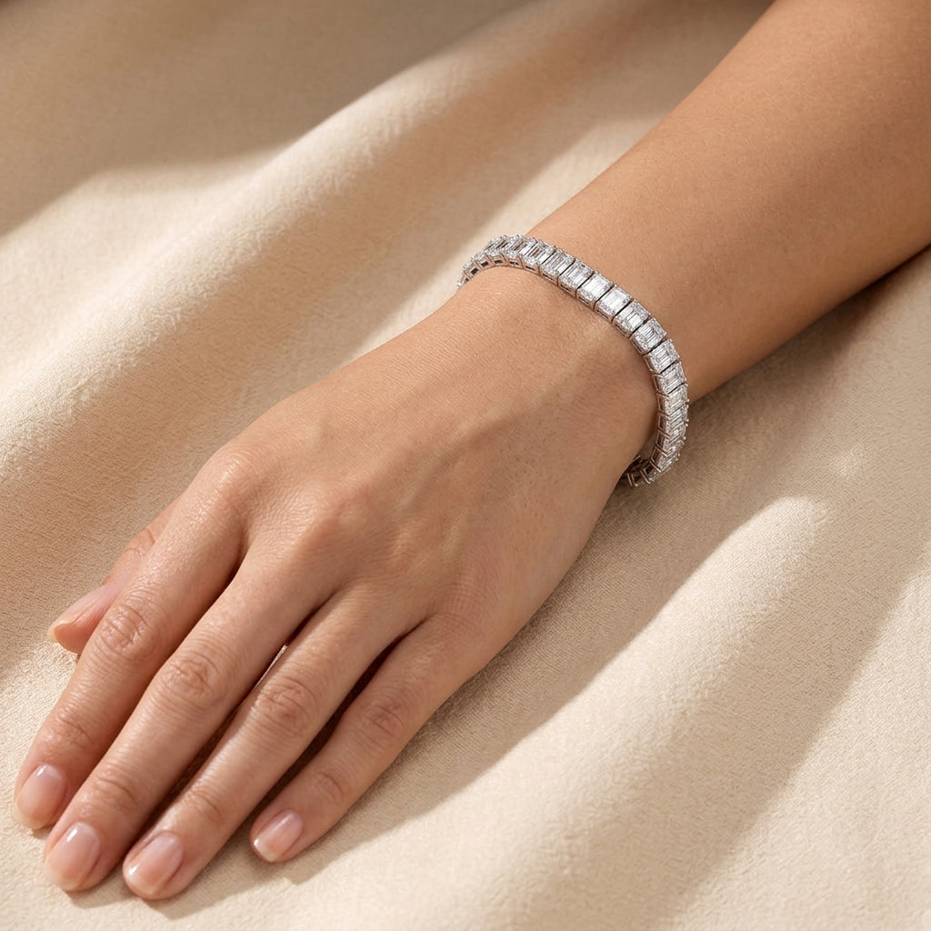 Lab-Grown Emerald-Cut Diamond Tennis Bracelet – 36.64 CTW in 14K White Gold