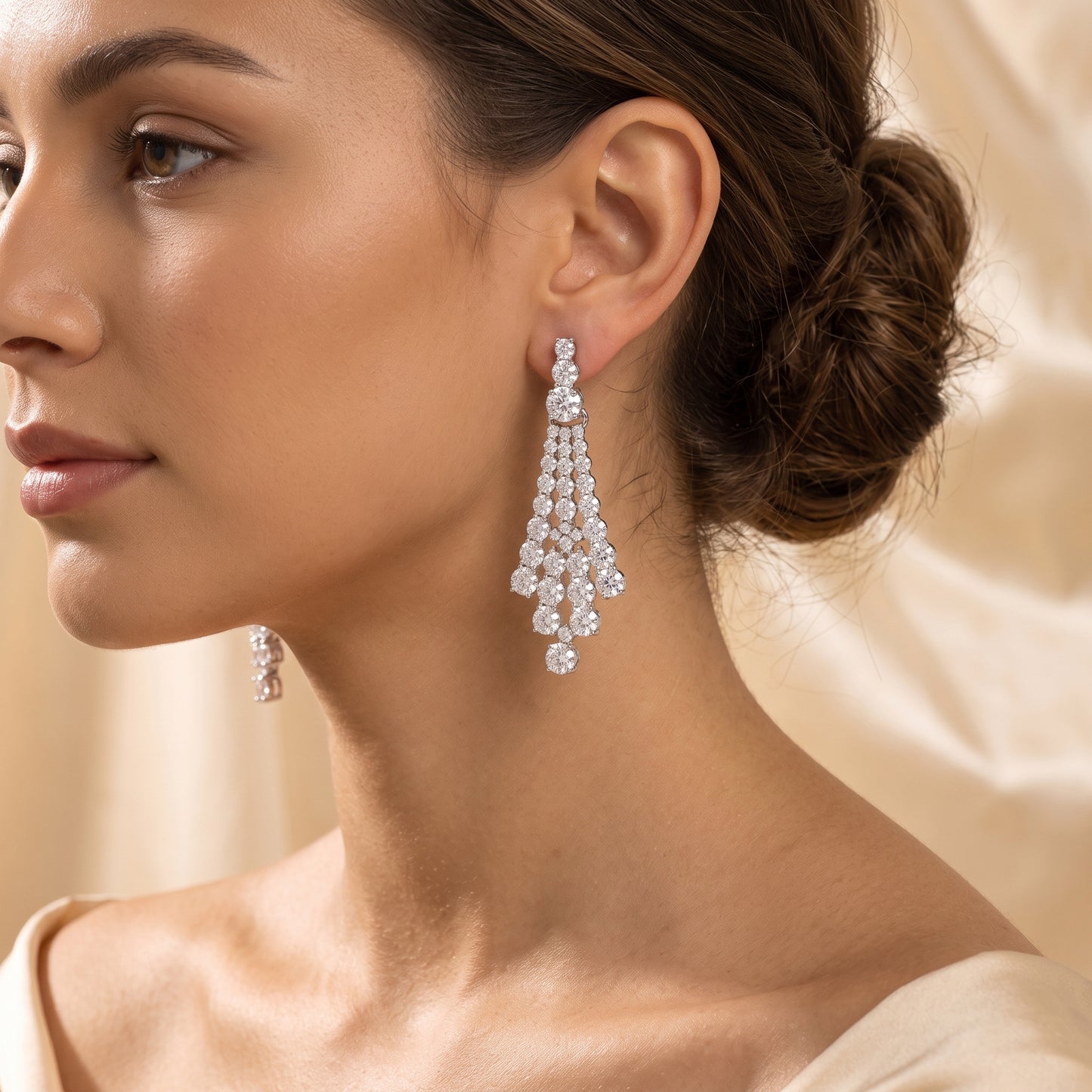 Lab-Grown Diamond Tassel Drop Earrings – 14K White Gold