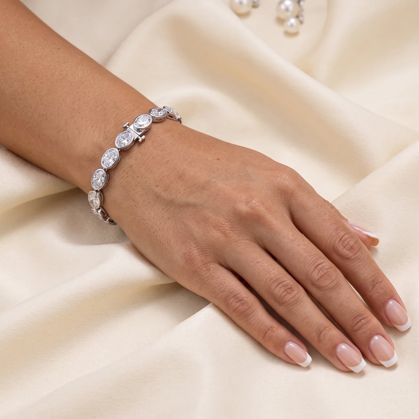 Lab-Grown Oval Diamond Bezel Tennis Bracelet – 16.59 CTW in 14K White Gold