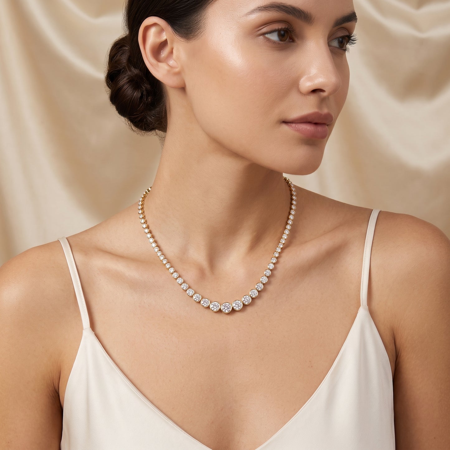 Lab-Grown Diamond Bezel Tennis Necklace – 14K Yellow Gold