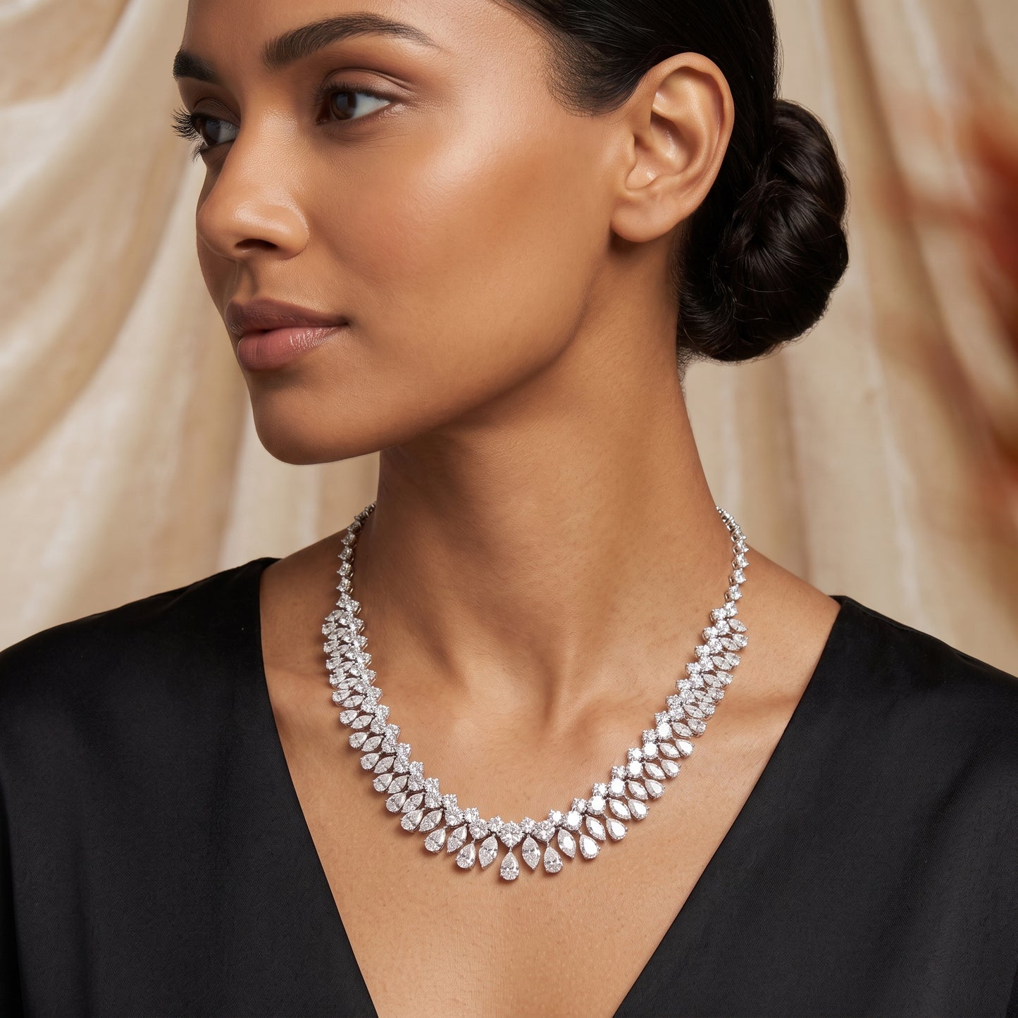 Natural Diamond Statement Necklace – 18K White Gold