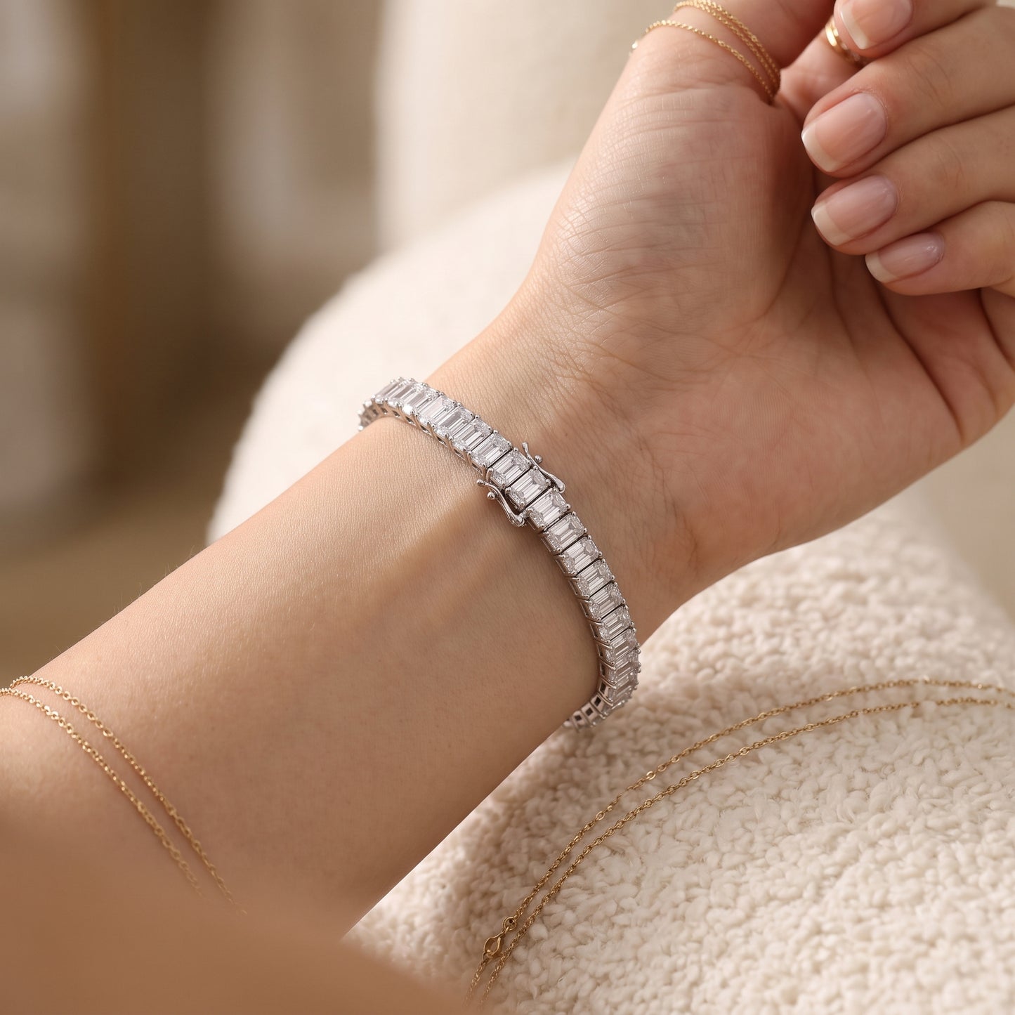Lab-Grown Radiant Diamond Tennis Bracelet – 14K White Gold