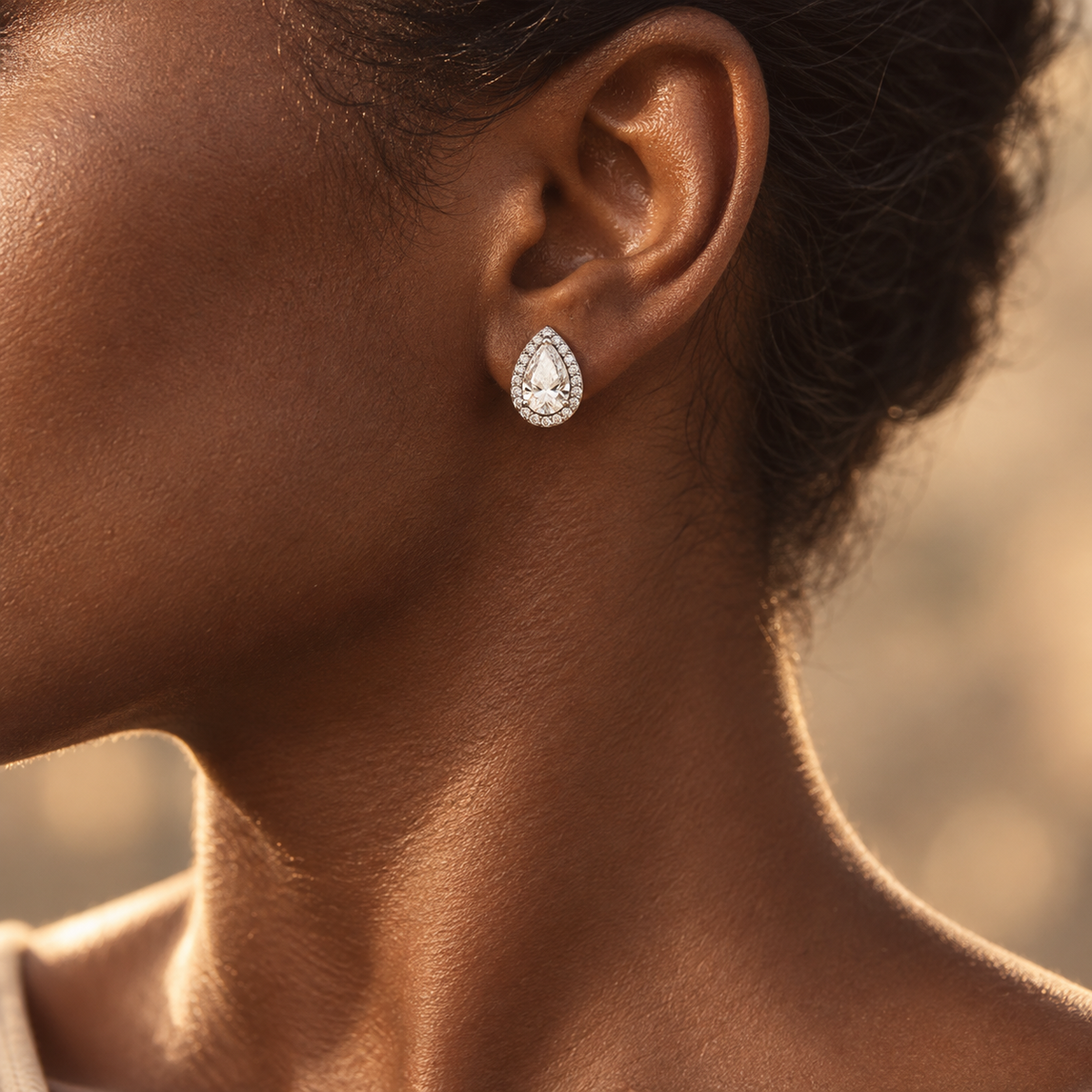 THE ENCHANTMENT – 14K White Gold Lab-Grown Pear Diamond Halo Stud Earrings 2.50 TCW