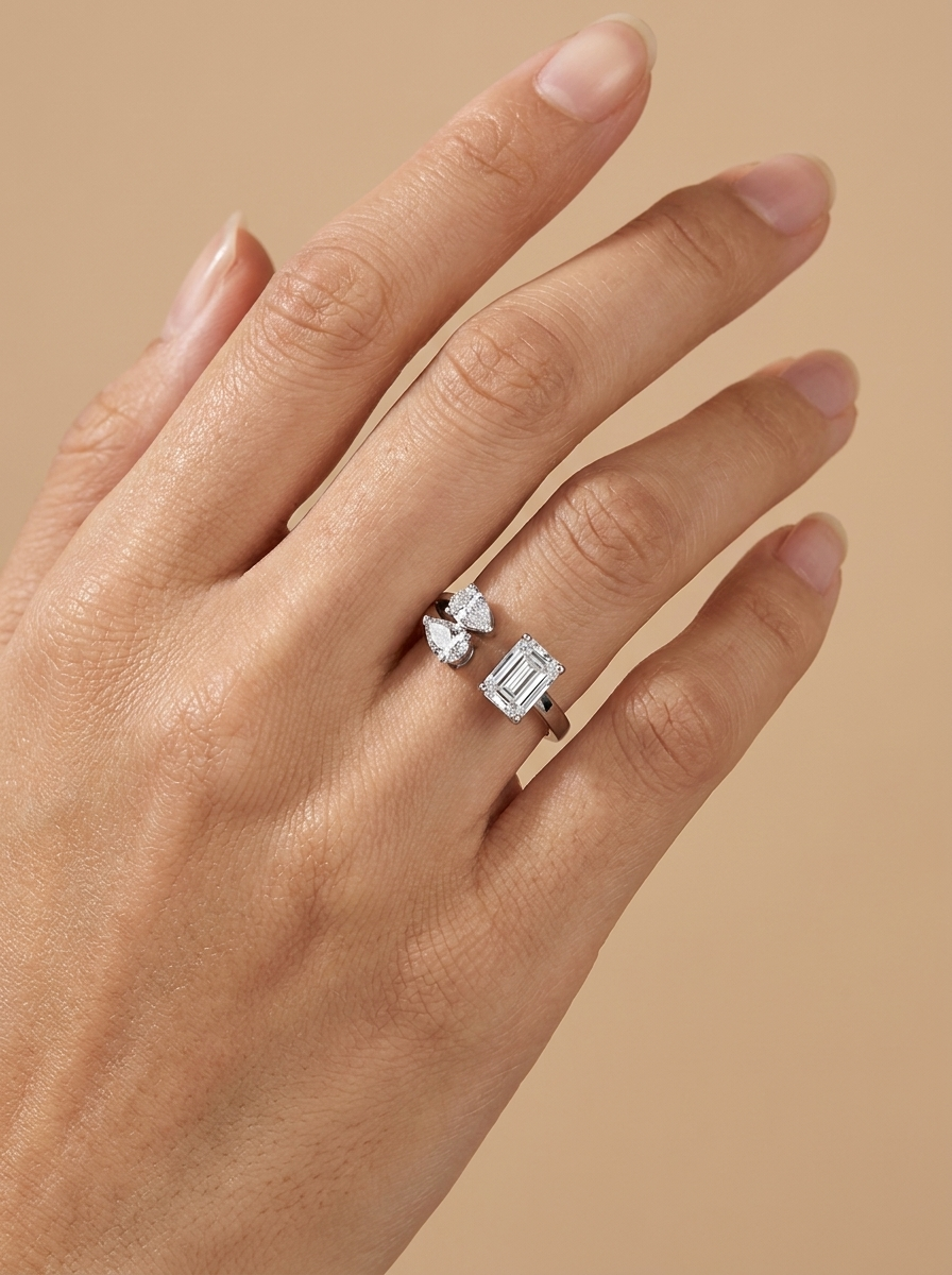 THE ICON- White Gold Lab-Grown Diamond Three-Stone Open Cuff Ring