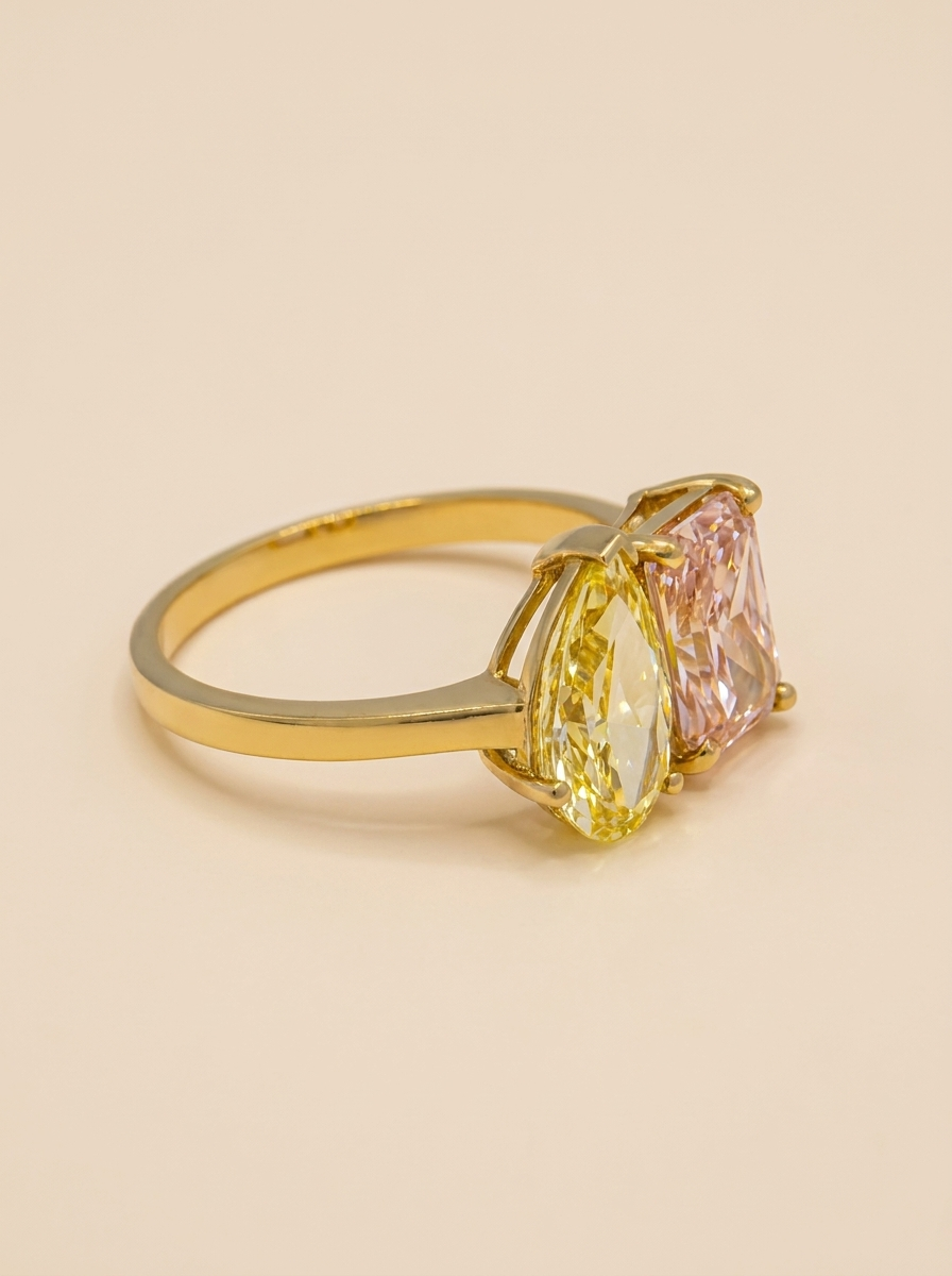 ME AND YOU - 14K Yellow Gold Fancy Yellow & Pink Lab-Grown Diamonds Toi et Moi Ring 3.25 TCW
