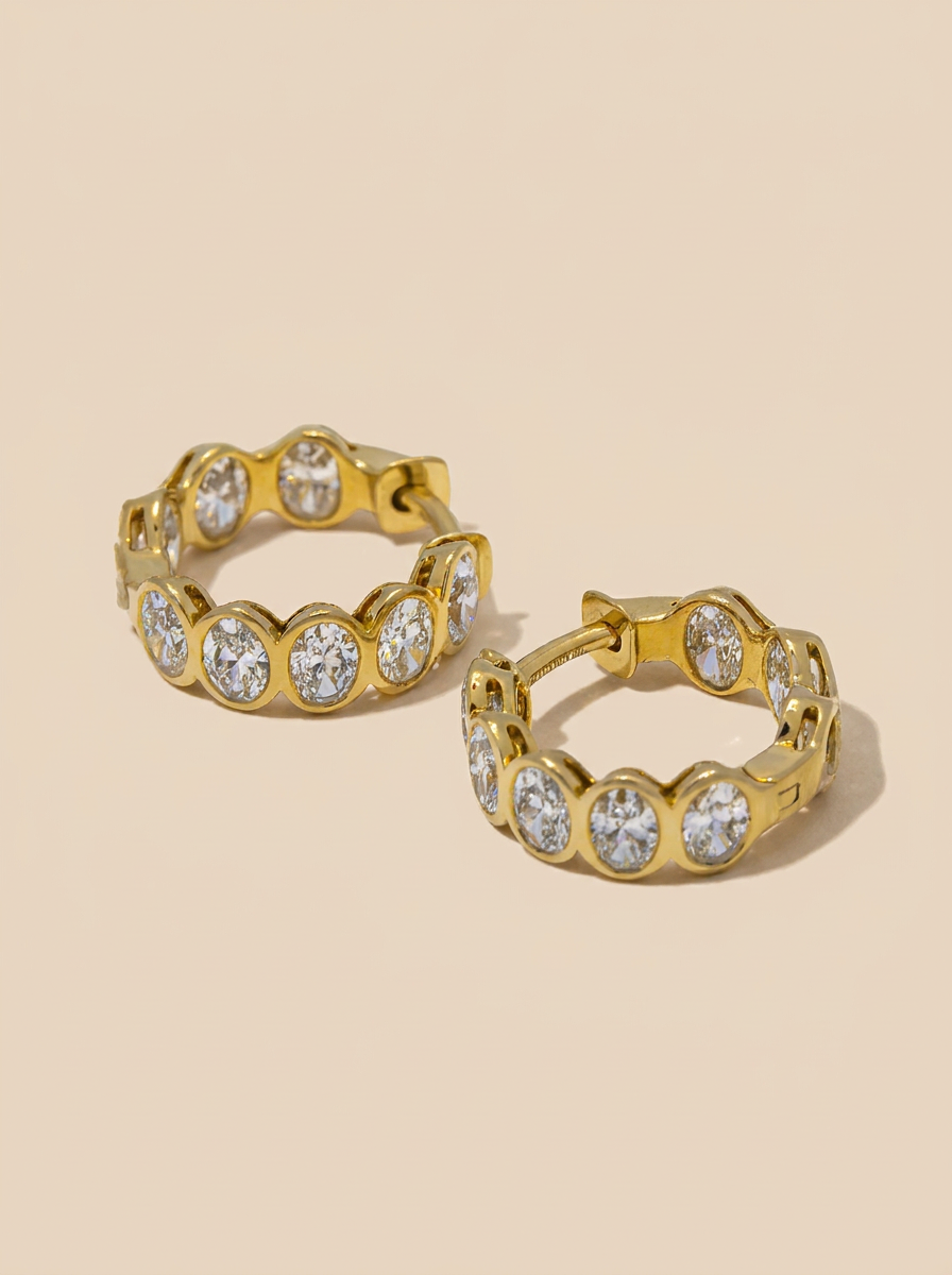 THE SOLSTICE - Yellow Gold Lab-Grown Oval Diamond Huggie Hoop Earrings 1.91 TCW