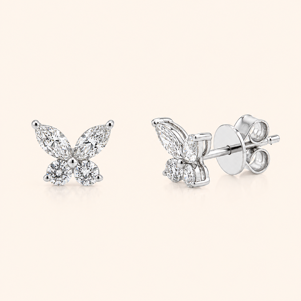 14K White Gold Lab-Grown Diamond Butterfly Stud Earrings – 0.68 CTW | E-F Color, VS1-VS2 Clarity