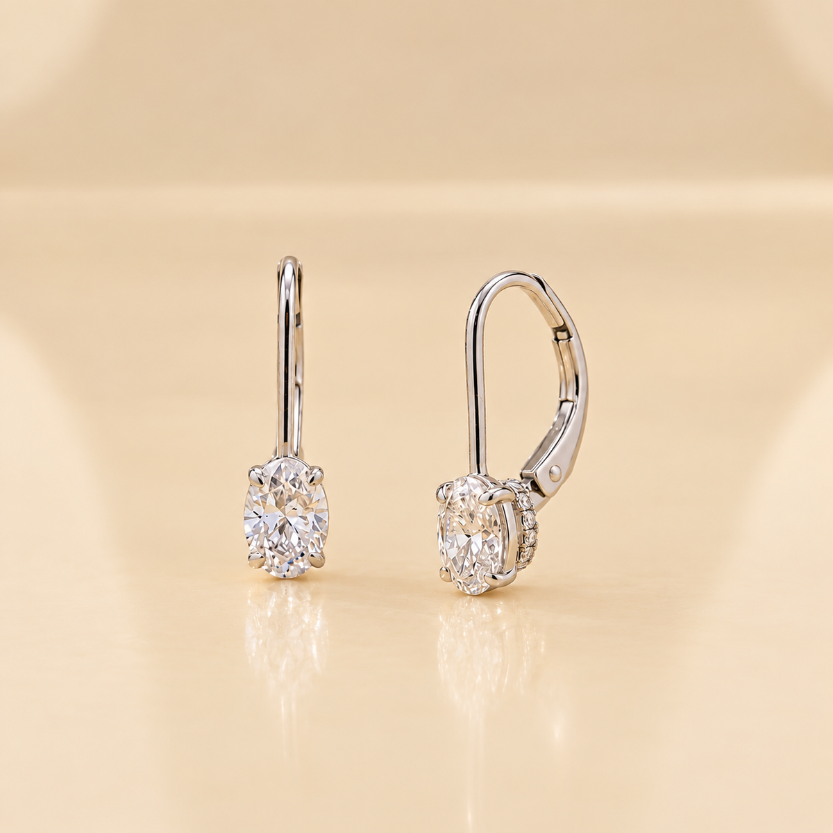 THE SERENDIPITY - White Gold Lab-Grown Oval Diamond Leverback Earrings
