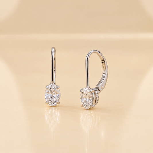 THE SERENDIPITY - White Gold Lab-Grown Oval Diamond Leverback Earrings