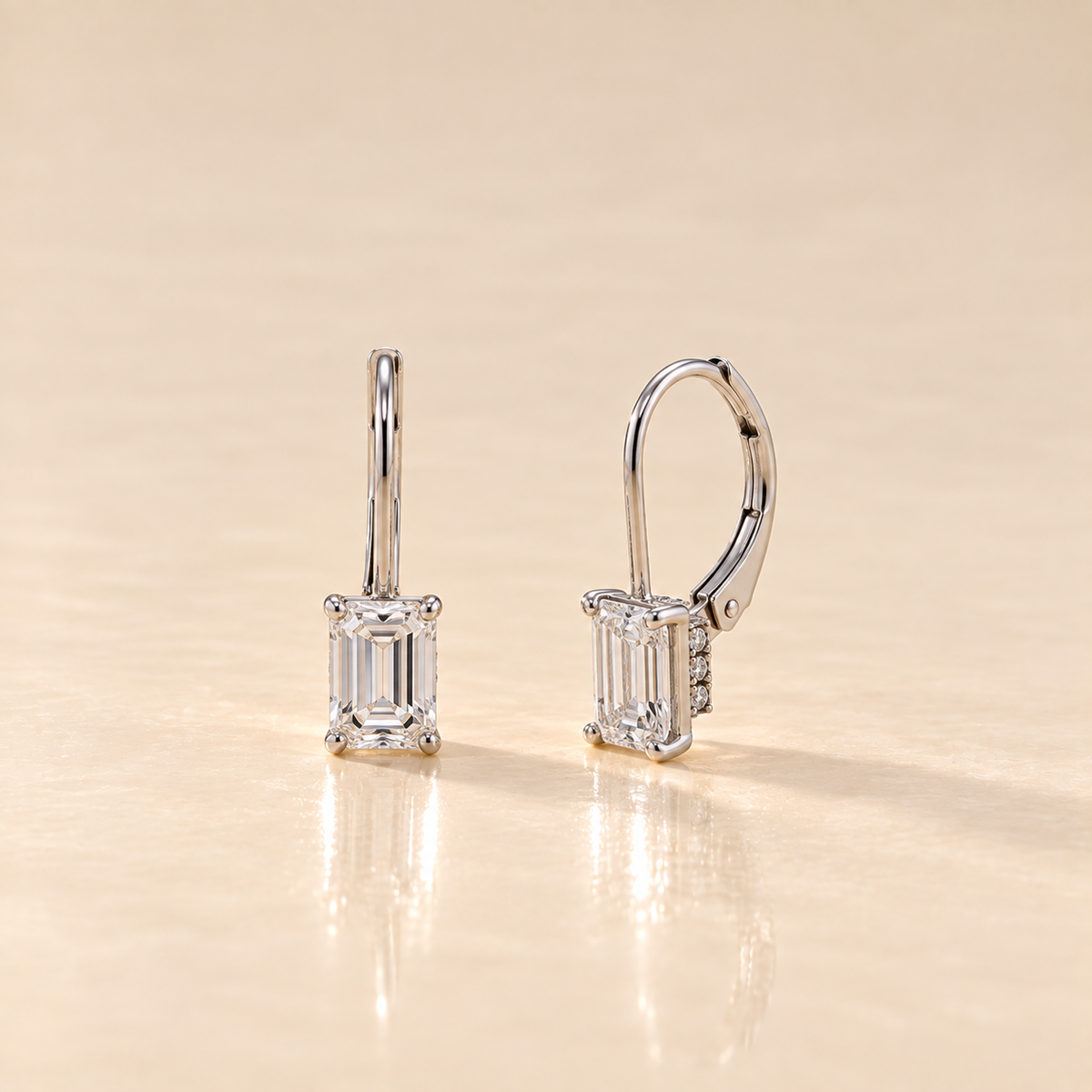 THE DEBUT - White Gold Lab-Grown Emerald Cut Diamond Drop Earrings