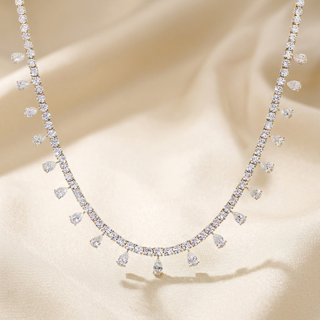 Natural Diamond Pear Drop Necklace – 18K Yellow Gold