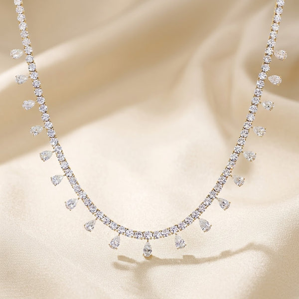 Natural Diamond Pear Drop Necklace – 18K Yellow Gold