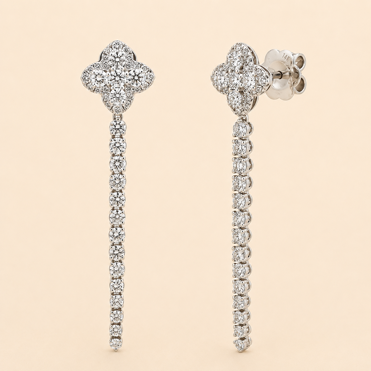 14K White Gold Lab-Grown Diamond Floral Drop Earrings – 1.61 CTW | E-F Color, VS1-VS2 Clarity