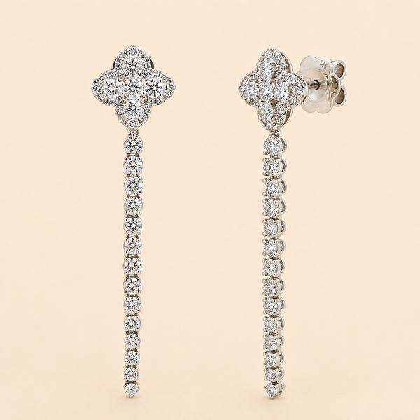 14K White Gold Lab-Grown Diamond Floral Drop Earrings – 1.61 CTW | E-F Color, VS1-VS2 Clarity