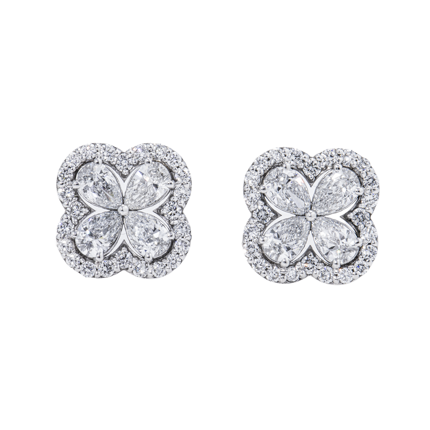 14K White Gold Diamond Floral Cluster Stud Earrings