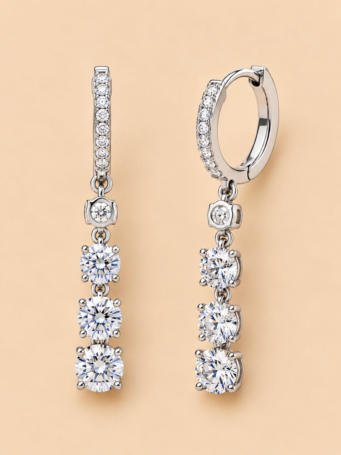 THE MOMENT - White Gold Lab-Grown Round Diamond Three-Stone Hoop Earrings