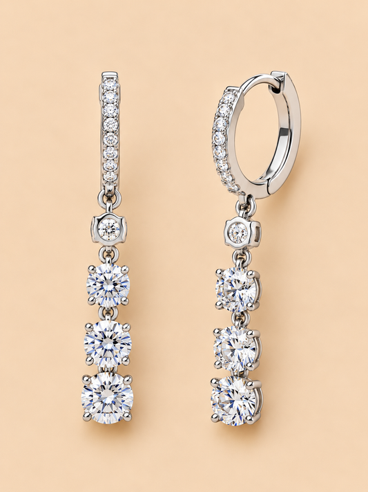THE MOMENT - White Gold Lab-Grown Round Diamond Three-Stone Hoop Earrings