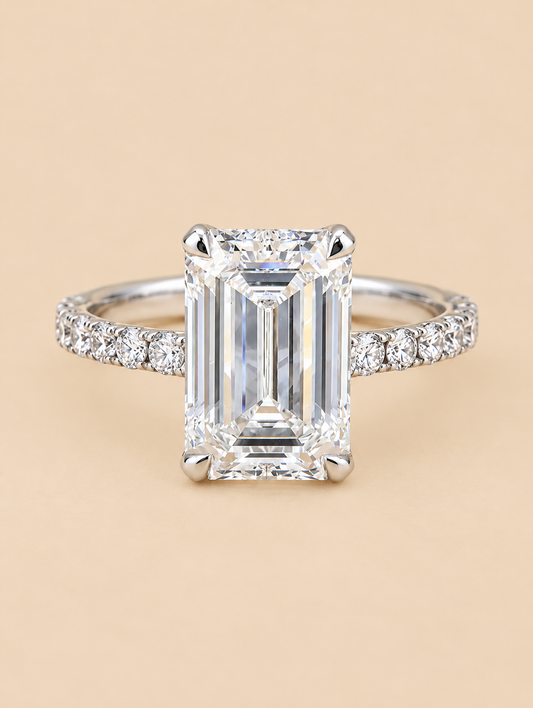 THE LOVESTORY - Lab-Grown Emerald-Cut Diamond Hidden Halo Ring