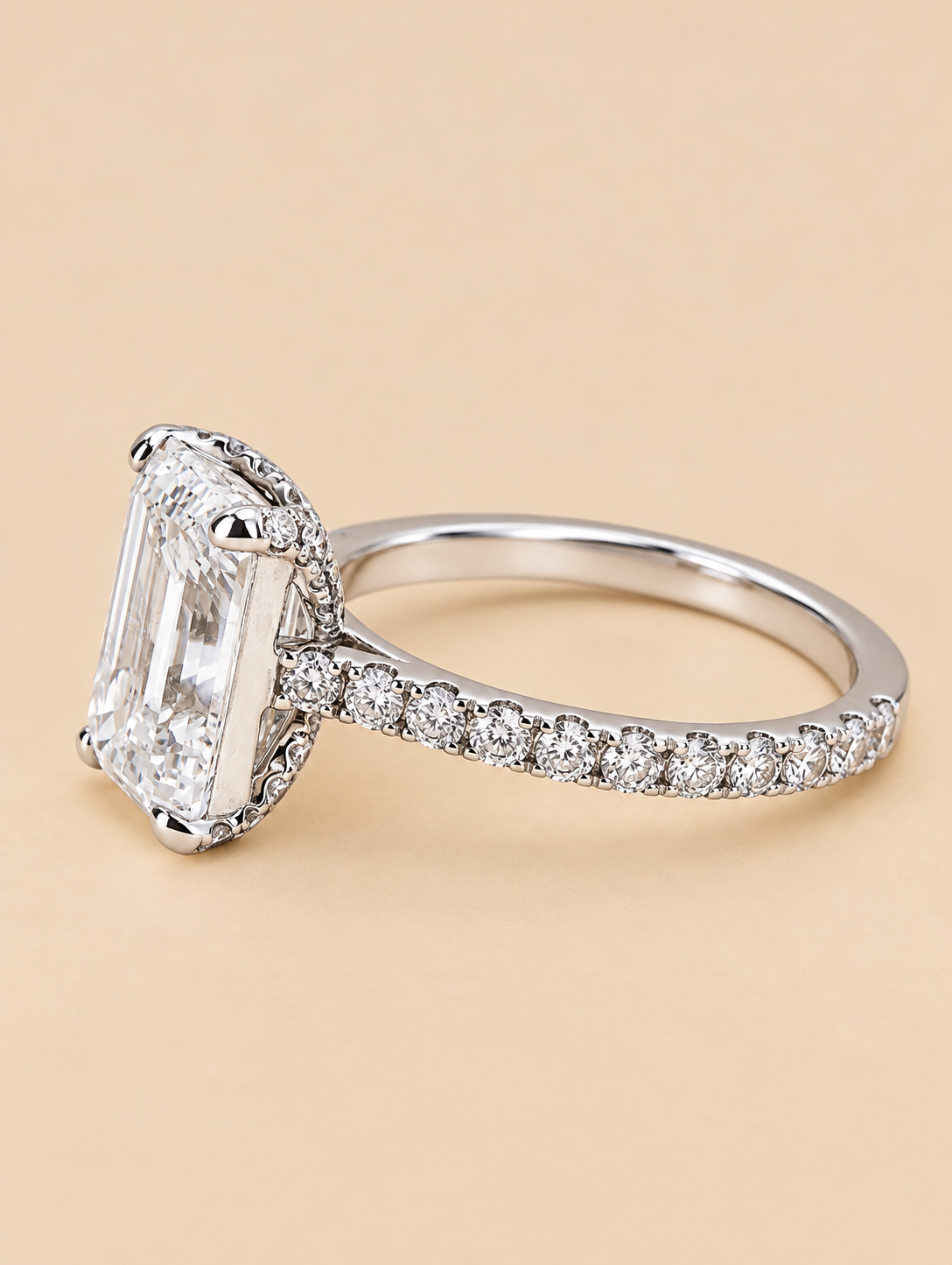 THE LOVESTORY - Lab-Grown Emerald-Cut Diamond Hidden Halo Ring