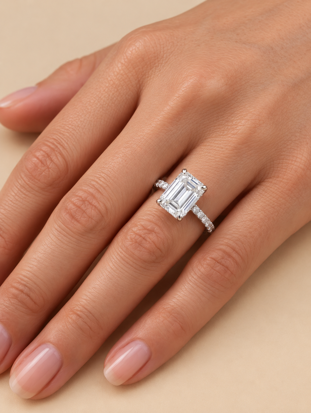 THE LOVESTORY - Lab-Grown Emerald-Cut Diamond Hidden Halo Ring