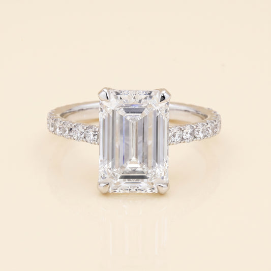 Lab-Grown Emerald-Cut Diamond Hidden Halo Ring – 5.01 CTW