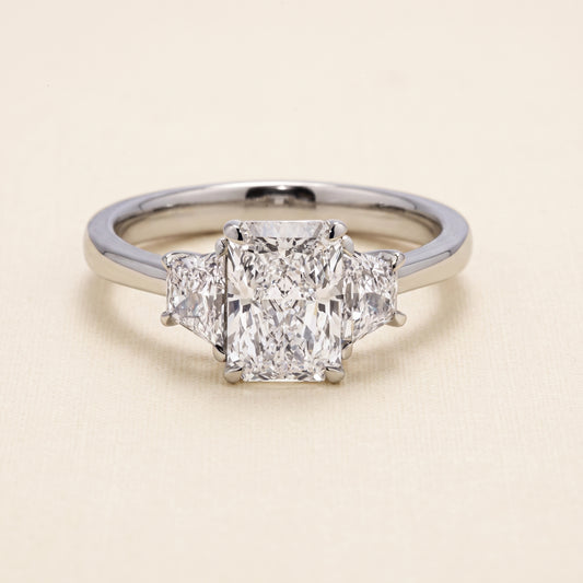 Lab-Grown Radiant-Cut Three-Stone Diamond Ring – 2.19 CTW in Platinum