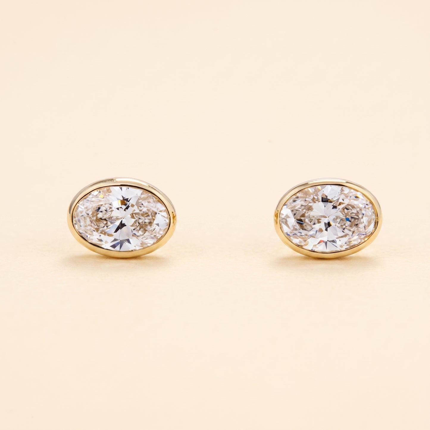 Lab-Grown Oval Diamond Bezel Stud Earrings – 1.04 CTW
