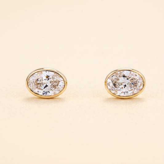 Lab-Grown Oval Diamond Bezel Stud Earrings – 1.04 CTW