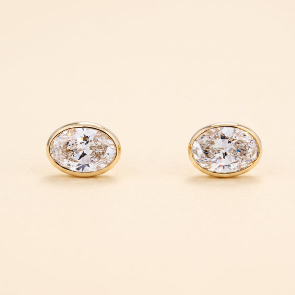 Lab-Grown Oval Diamond Bezel Stud Earrings – 1.04 CTW