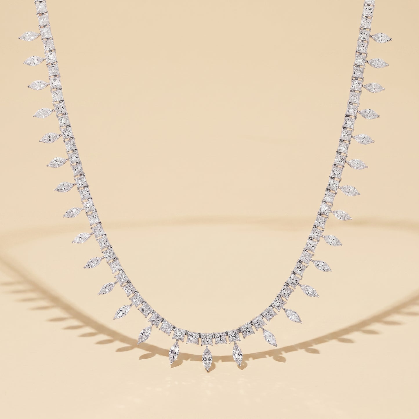 Natural Marquise Diamond Fringe Necklace – 18K White Gold
