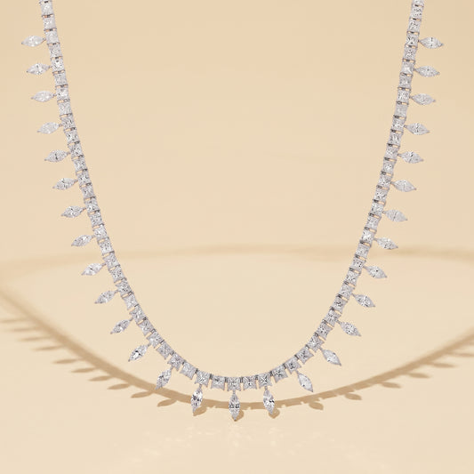 Natural Marquise Diamond Fringe Necklace – 18K White Gold