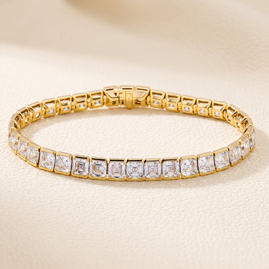 Lab-Grown Asscher-Cut Diamond Tennis Bracelet – 36.98 CTW in 14K Yellow Gold