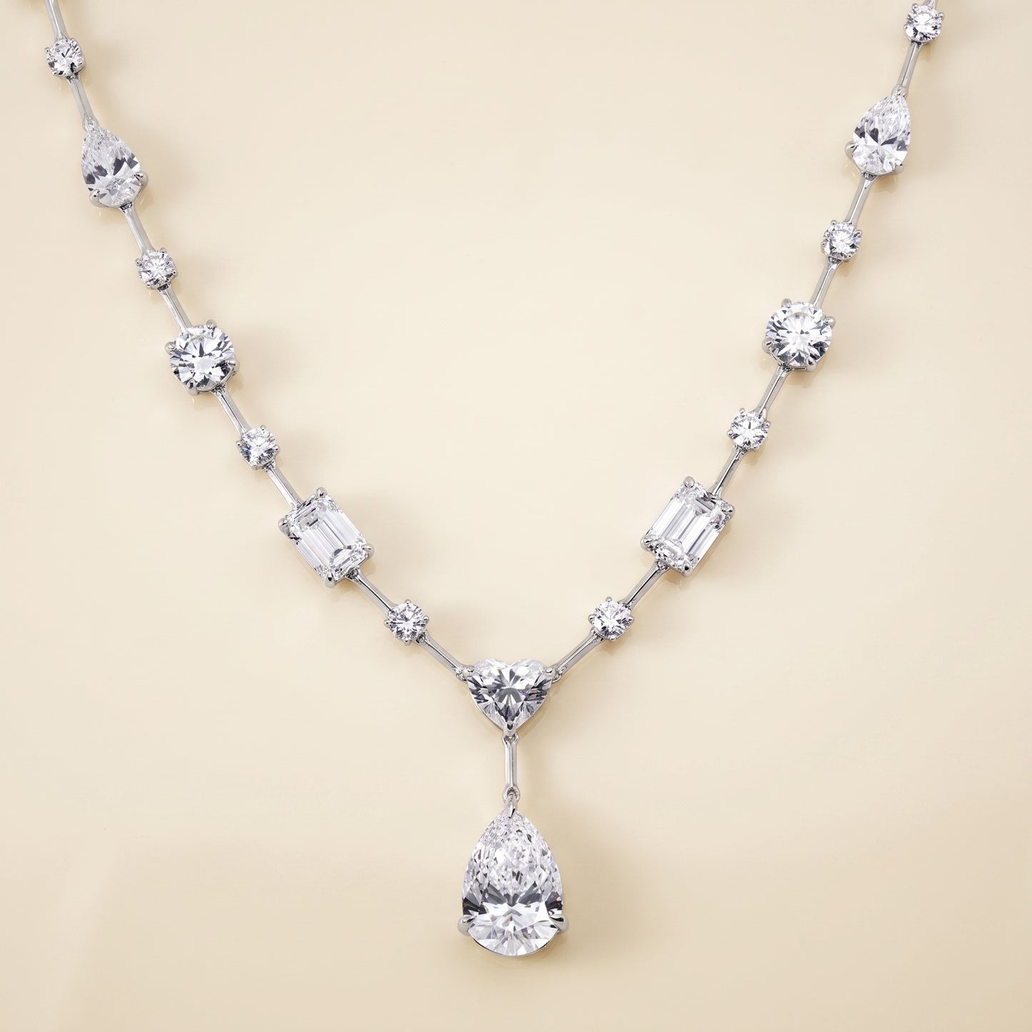 Lab-Grown Mixed-Cut Diamond Drop Necklace – 28.47 CTW in 14K White Gold
