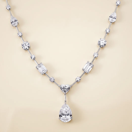 Lab-Grown Mixed-Cut Diamond Drop Necklace – 28.47 CTW in 14K White Gold