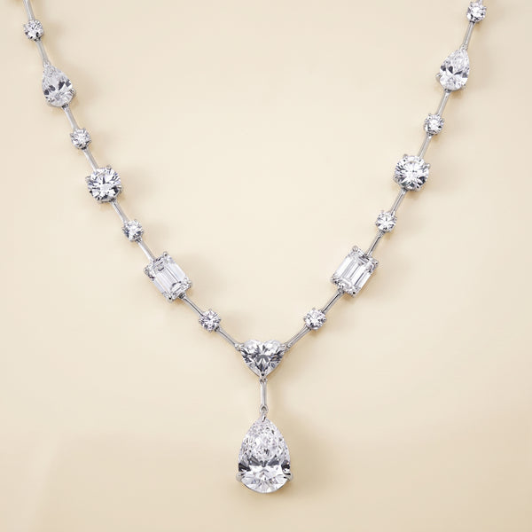 Lab-Grown Mixed-Cut Diamond Drop Necklace – 28.47 CTW in 14K White Gold