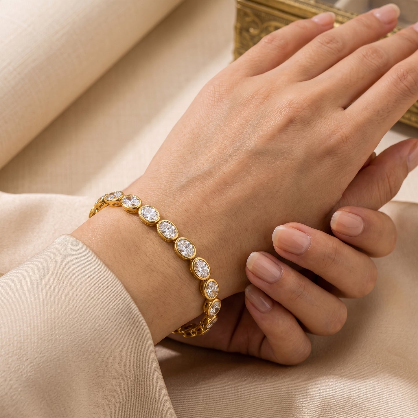Lab-Grown Oval Diamond Tennis Bracelet – 12.05 CTW in 14K Yellow Gold