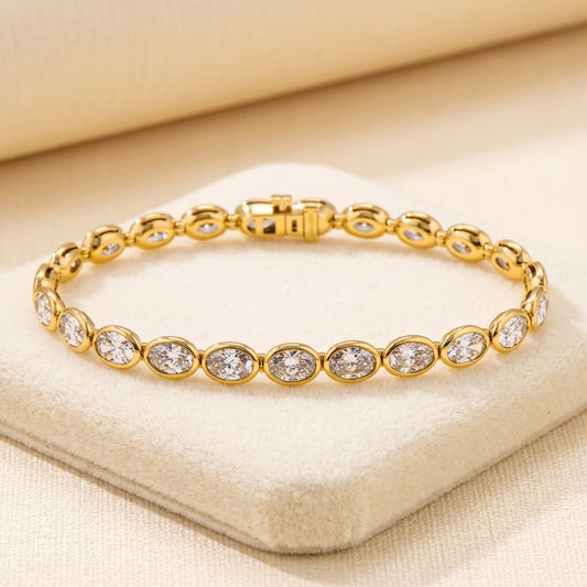 Lab-Grown Oval Diamond Tennis Bracelet – 12.05 CTW in 14K Yellow Gold