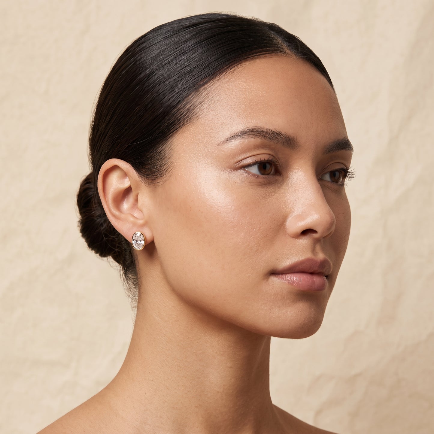 Lab-Grown Oval Diamond Bezel Stud Earrings – 1.04 CTW