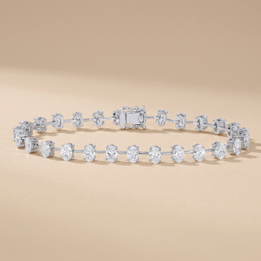 Lab-Grown Oval Diamond Tennis Bracelet – 14K White Gold