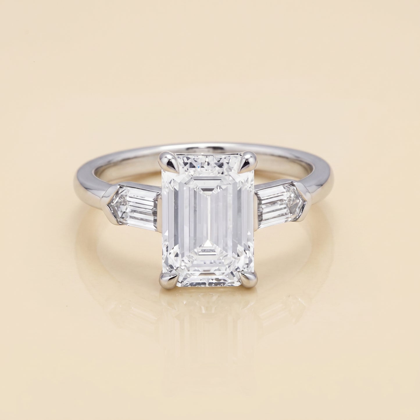 Lab-Grown Emerald-Cut Three-Stone Diamond Ring – 3.77 CTW in 14K