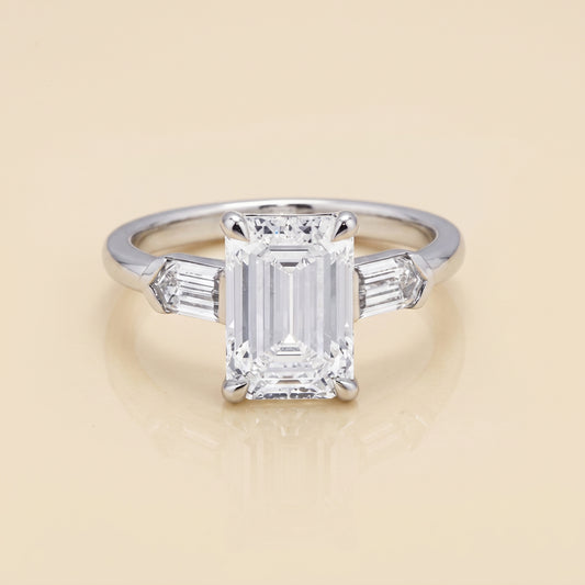 Lab-Grown Emerald-Cut Three-Stone Diamond Ring – 3.77 CTW in 14K