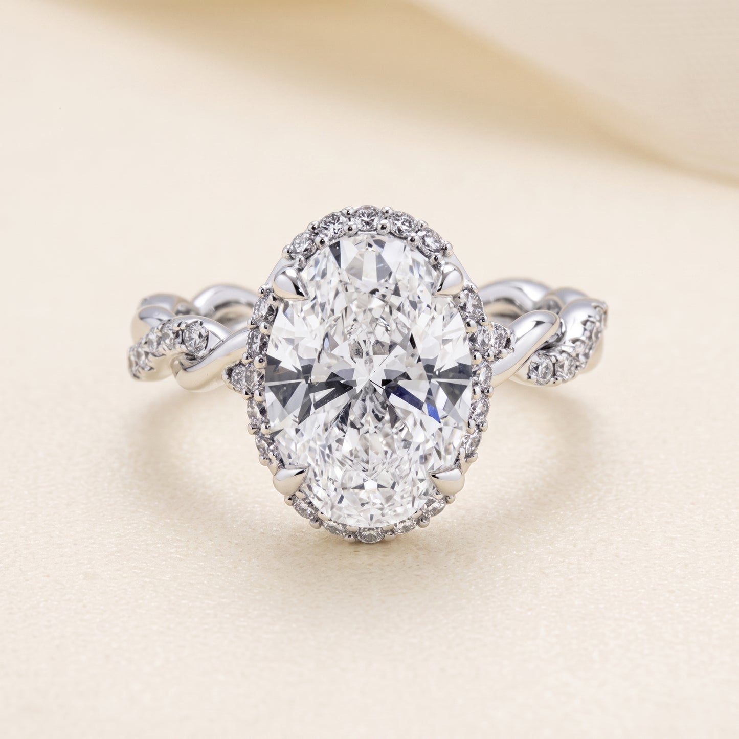 Lab-Grown Oval Diamond Halo Ring – 3.67 CTW in 14K White Gold