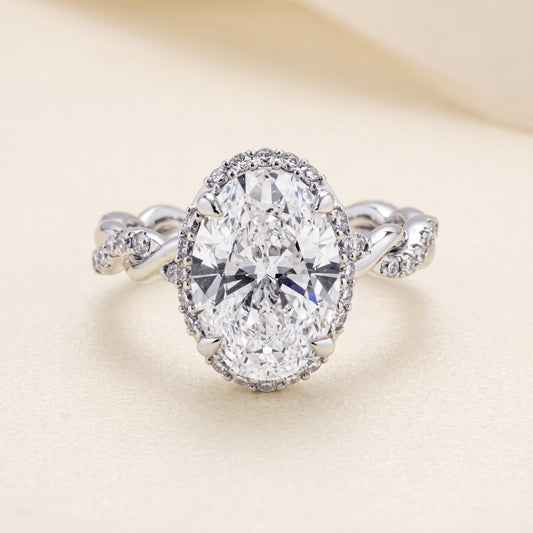 Lab-Grown Oval Diamond Halo Ring – 3.67 CTW in 14K White Gold