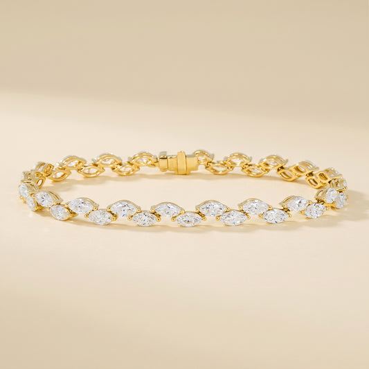 Natural Diamond Marquise Tennis Bracelet – 14K Yellow Gold | 8.60 CTW Marquise-Cut Diamonds