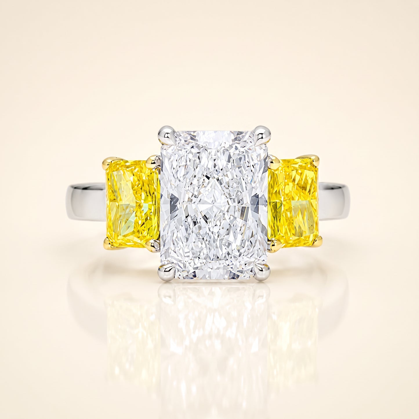 Lab-Grown Radiant Three-Stone Diamond Ring – 14K White & Yellow Gold