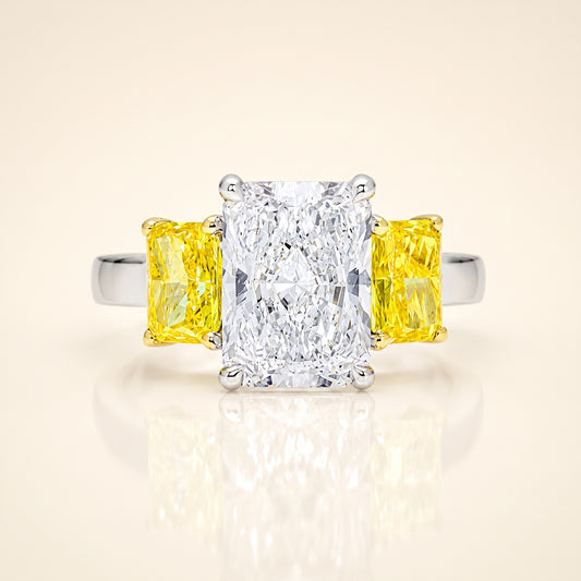 Lab-Grown Radiant Three-Stone Diamond Ring – 14K White & Yellow Gold