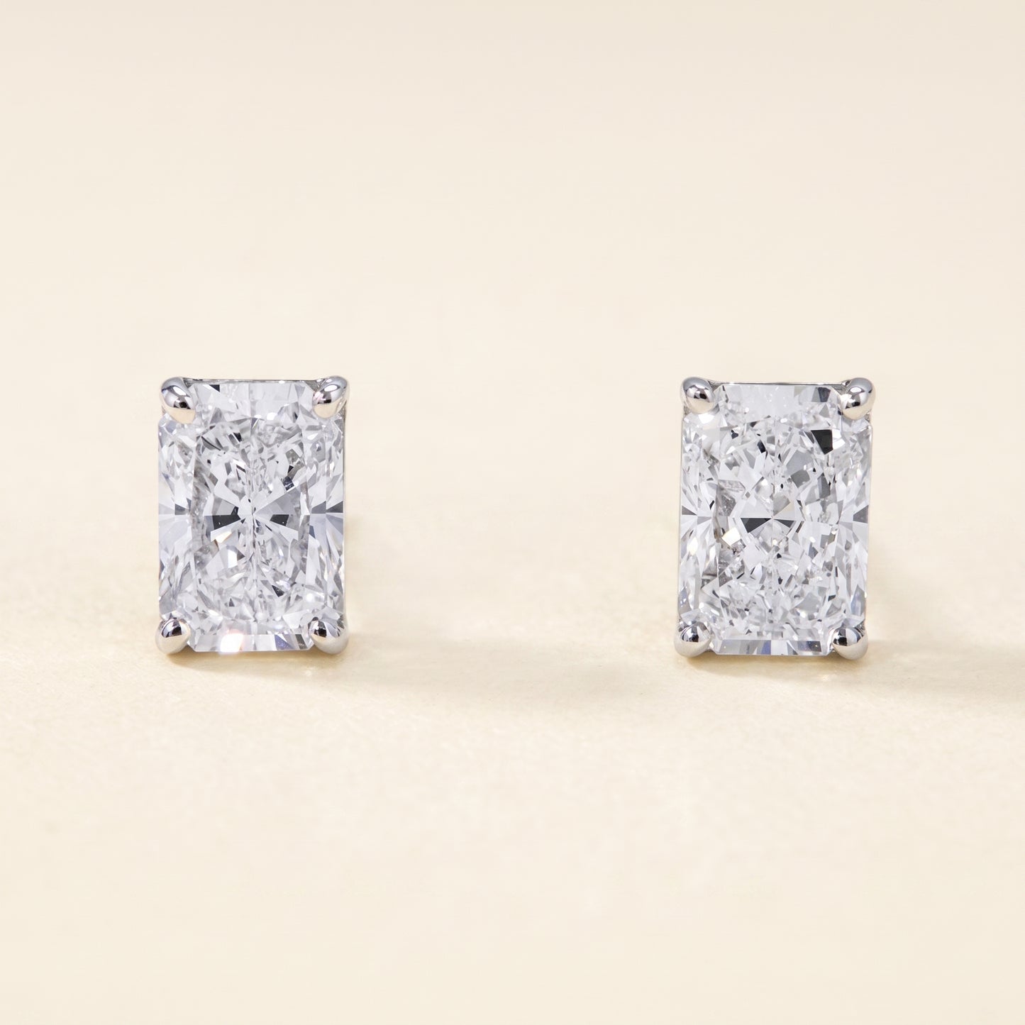 14K White Gold Radiant Cut Diamond Stud Earrings